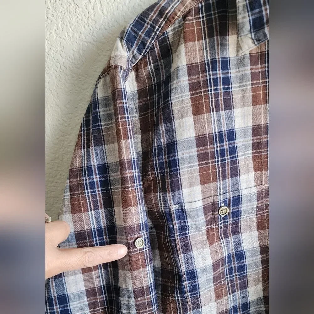 Johnston & Murphy Tailored Fit Men's XL Plaid Button Front Long Sleeve Shirt